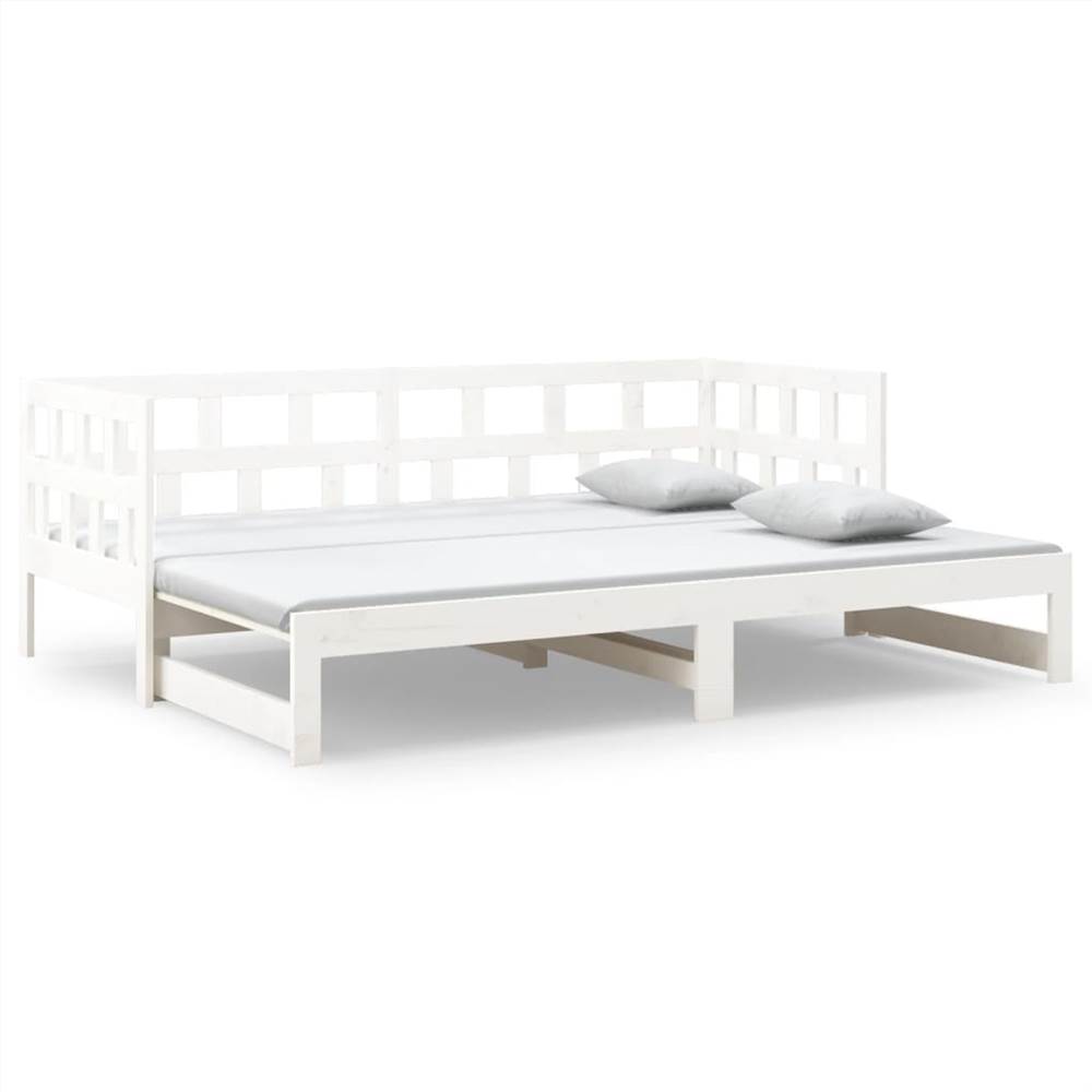 Pull-out Day Bed White Solid Wood Pine 2x(90x190) cm