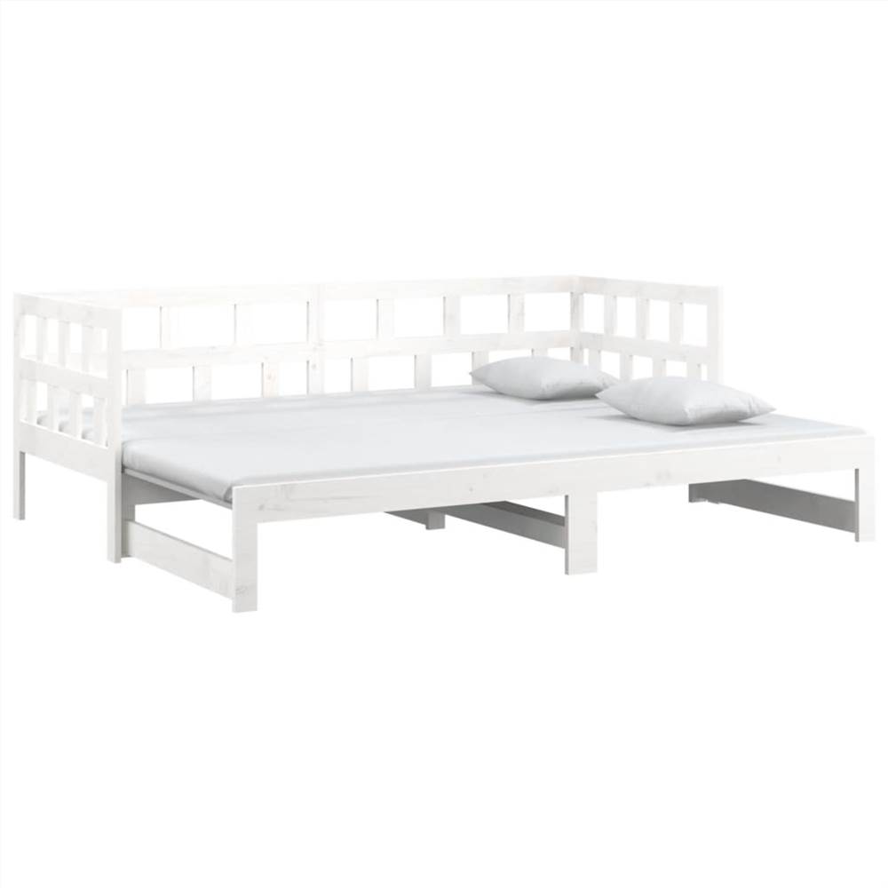Pull-out Day Bed White Solid Wood Pine 2x(90x190) cm