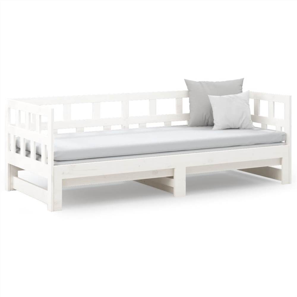 Pull-out Day Bed White Solid Wood Pine 2x(90x190) cm