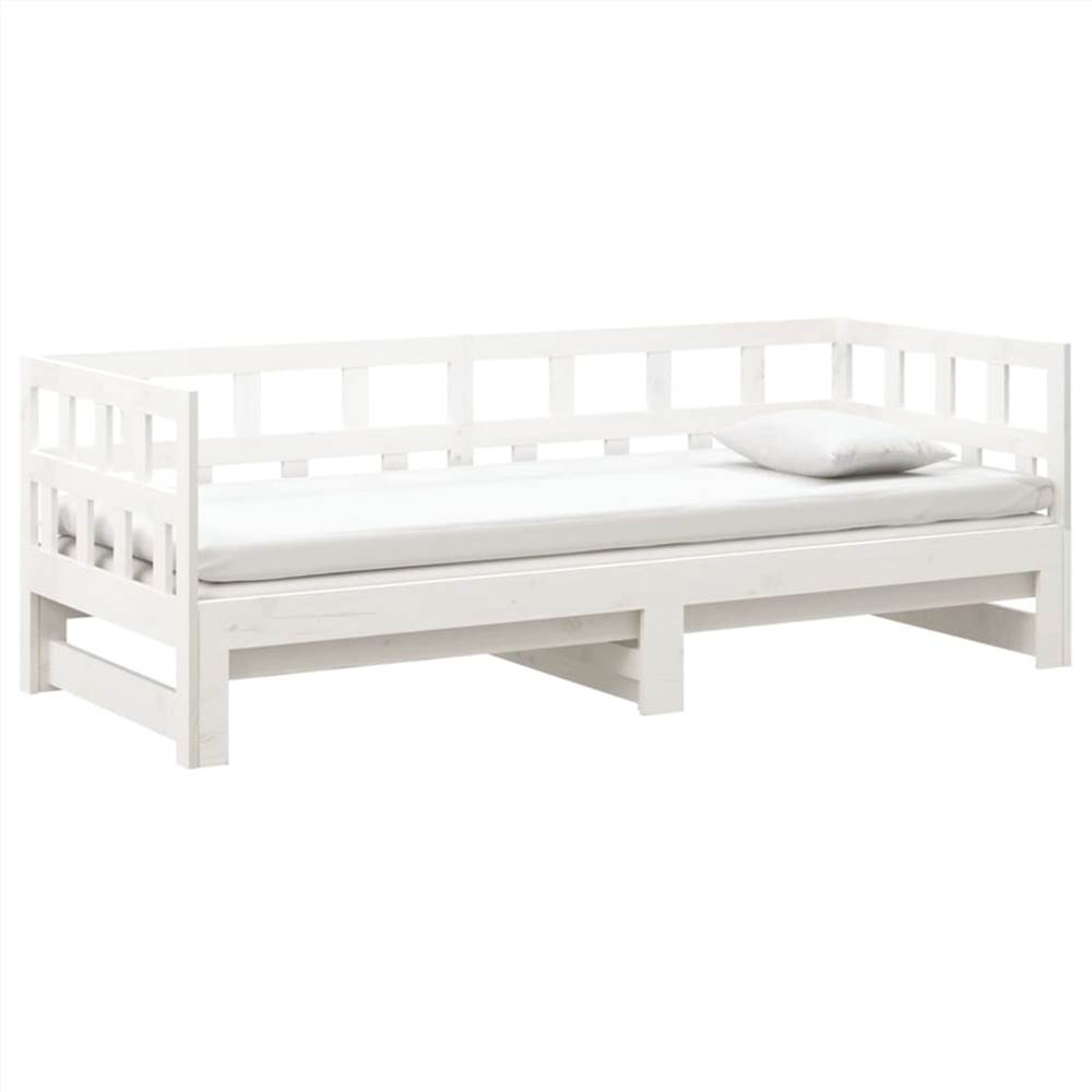 Pull-out Day Bed White Solid Wood Pine 2x(90x190) cm
