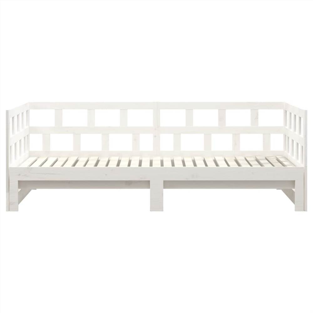Pull-out Day Bed White Solid Wood Pine 2x(90x190) cm
