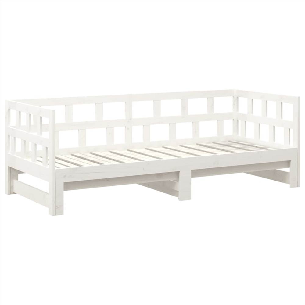 Pull-out Day Bed White Solid Wood Pine 2x(90x190) cm
