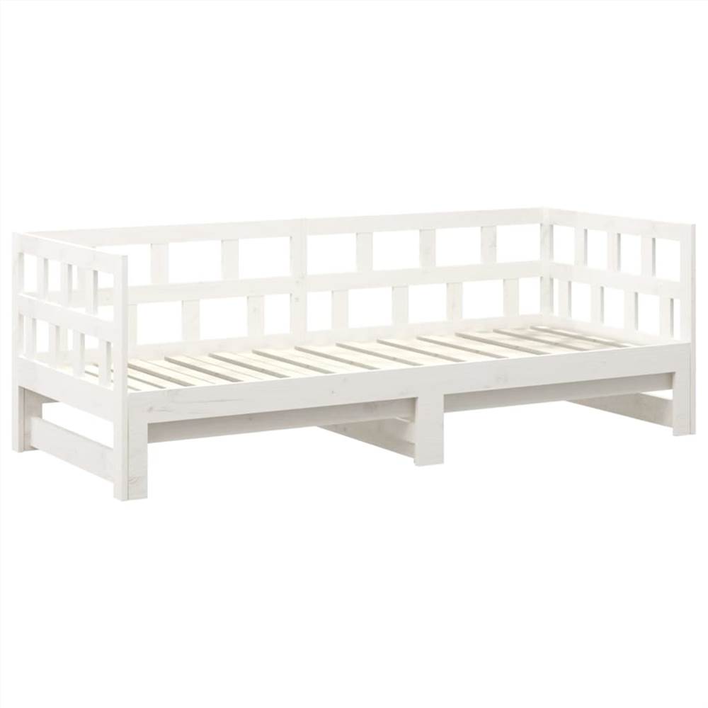 Pull-out Day Bed White Solid Wood Pine 2x(90x190) cm