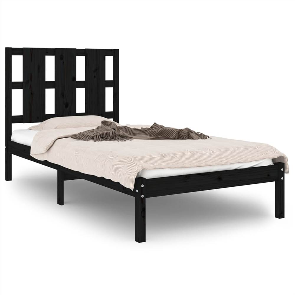 Bed Frame Black Solid Wood 90x190 cm 3FT Single