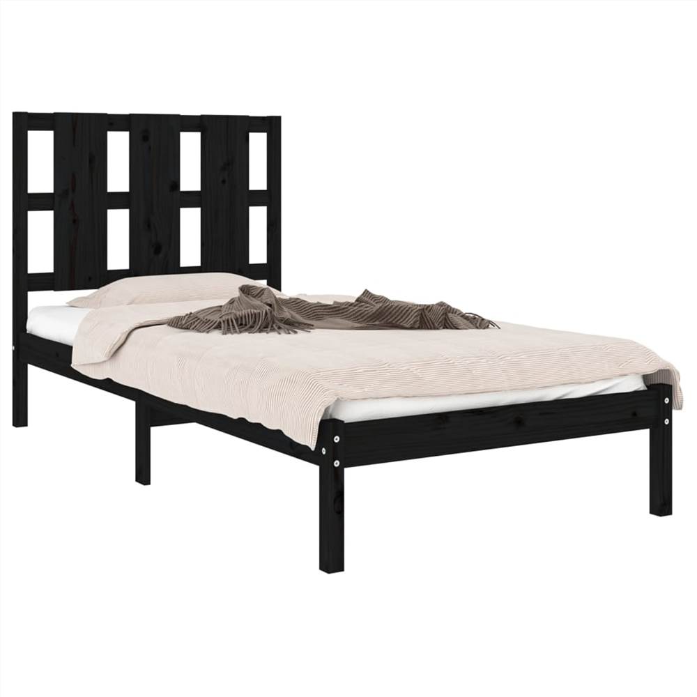 Bed Frame Black Solid Wood 90x190 cm 3FT Single