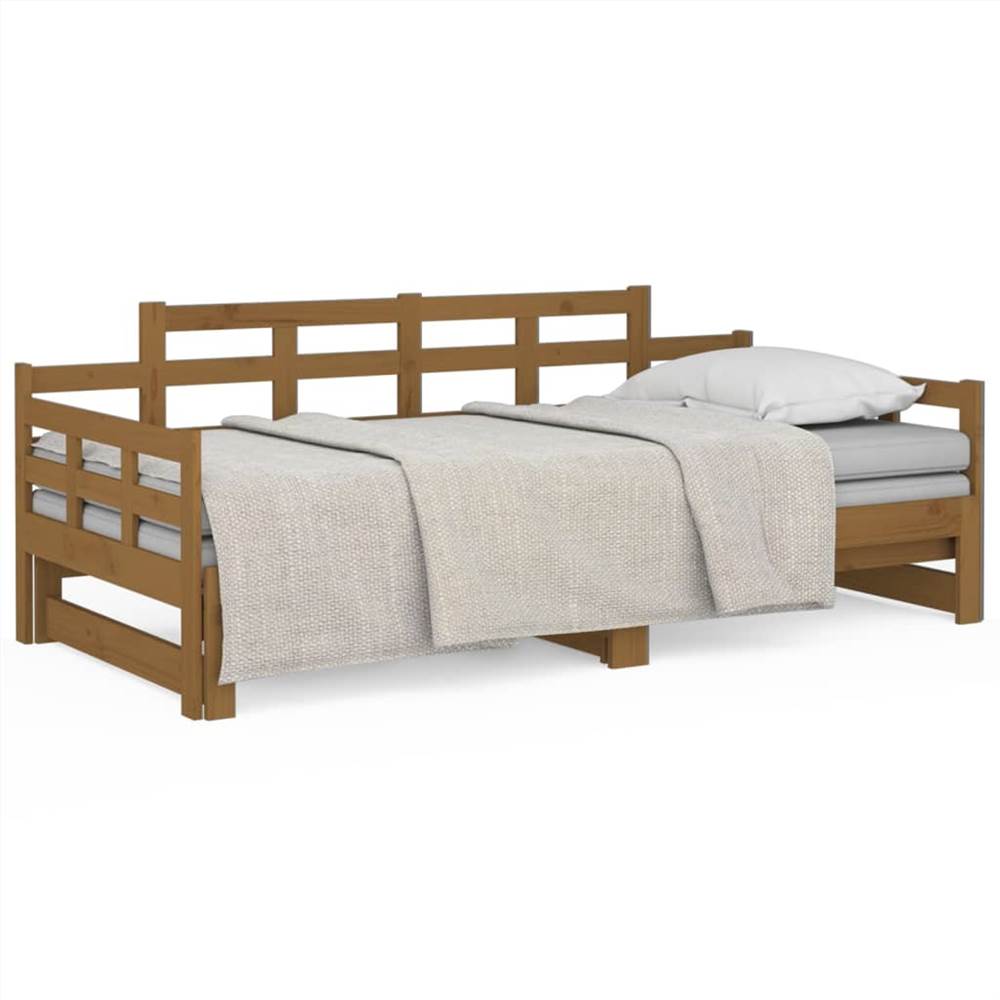 Pull-out Day Bed Honey Brown Solid Wood Pine 2x(90x200) cm