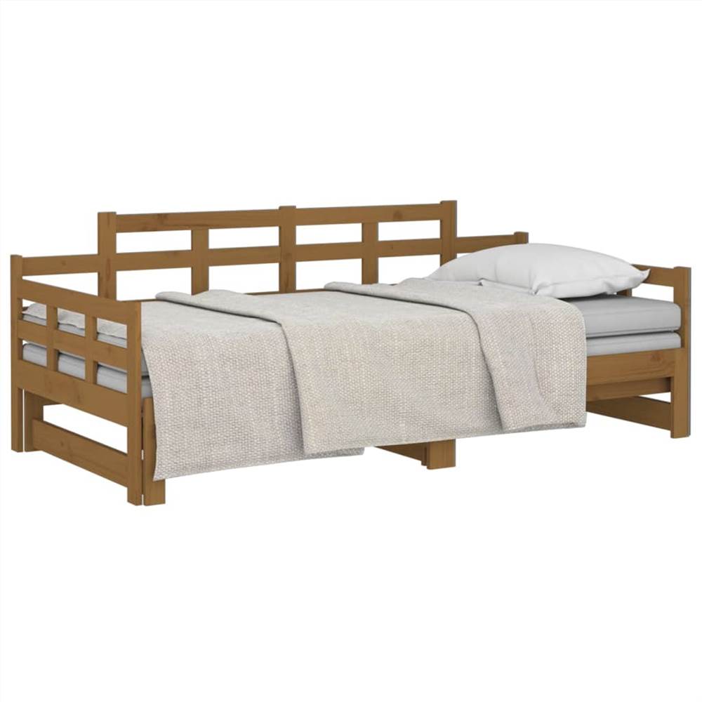 Pull-out Day Bed Honey Brown Solid Wood Pine 2x(90x200) cm