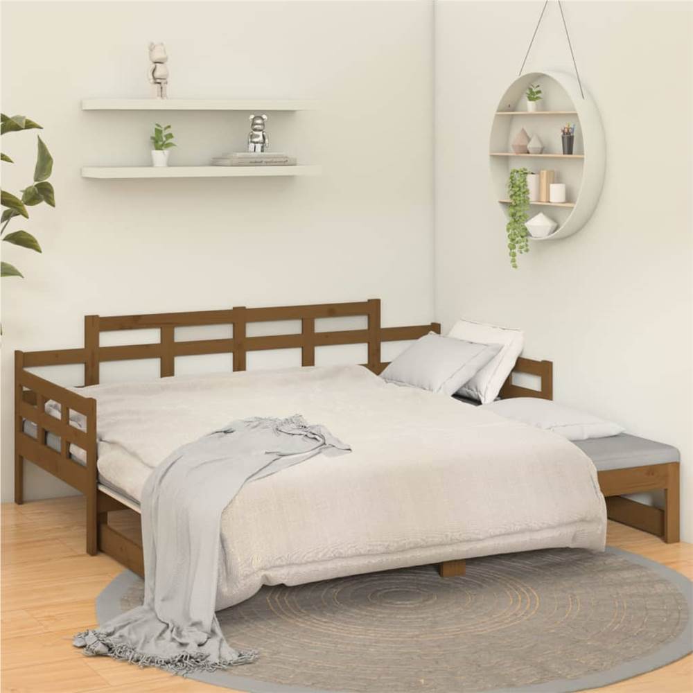 Pull-out Day Bed Honey Brown Solid Wood Pine 2x(90x200) cm