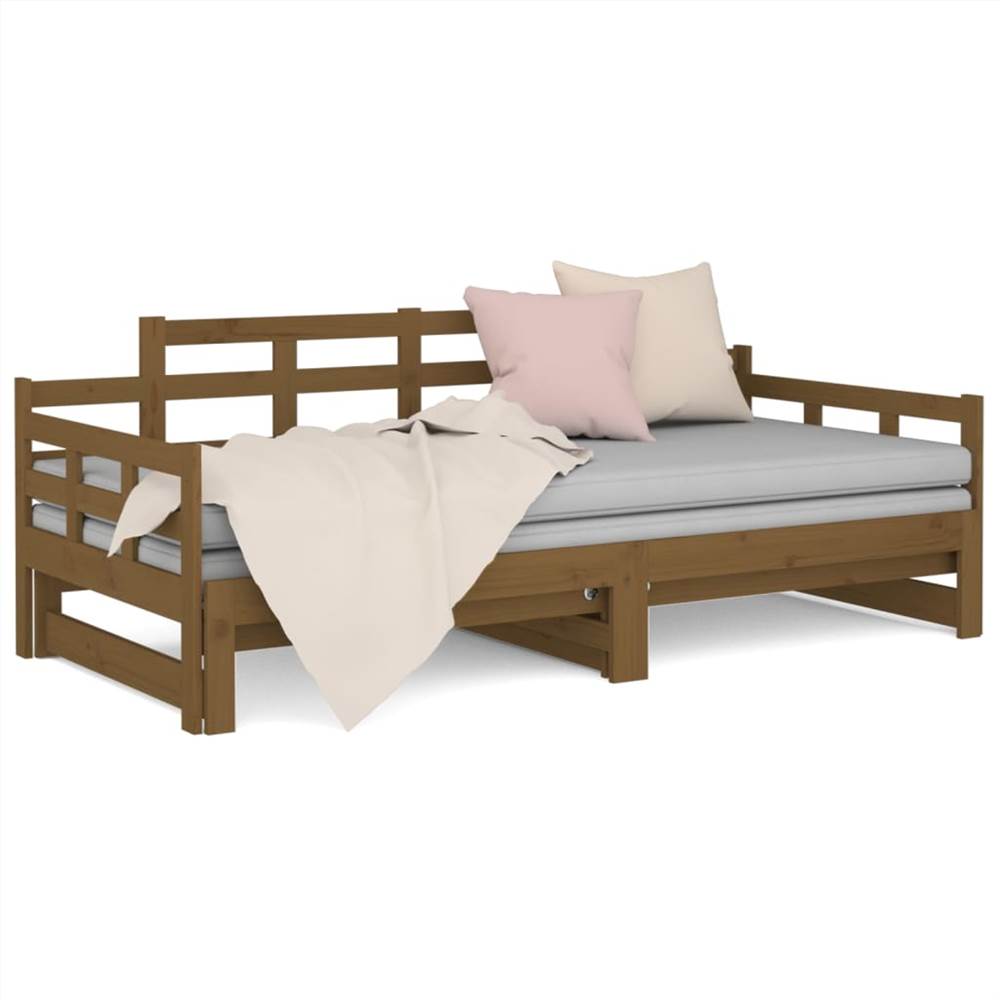 Pull-out Day Bed Honey Brown Solid Wood Pine 2x(90x200) cm