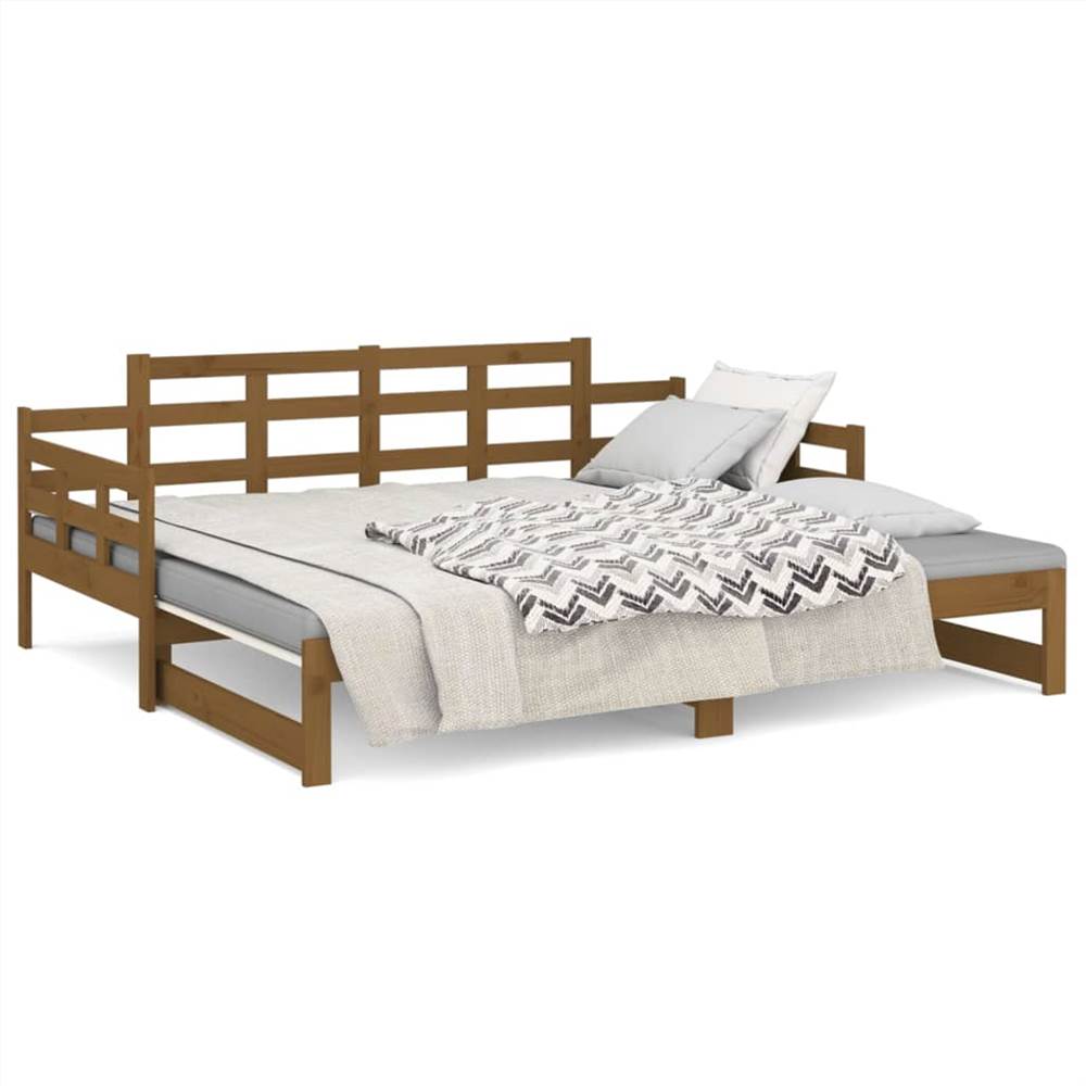 Pull-out Day Bed Honey Brown Solid Wood Pine 2x(90x200) cm