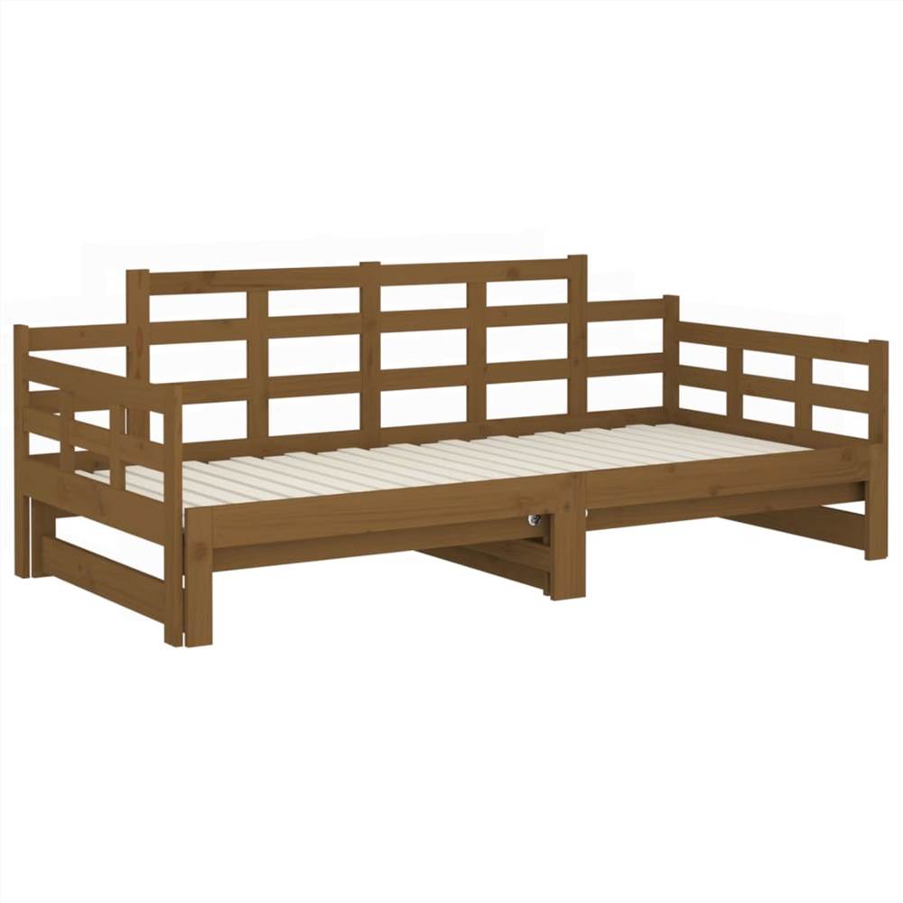 Pull-out Day Bed Honey Brown Solid Wood Pine 2x(90x200) cm
