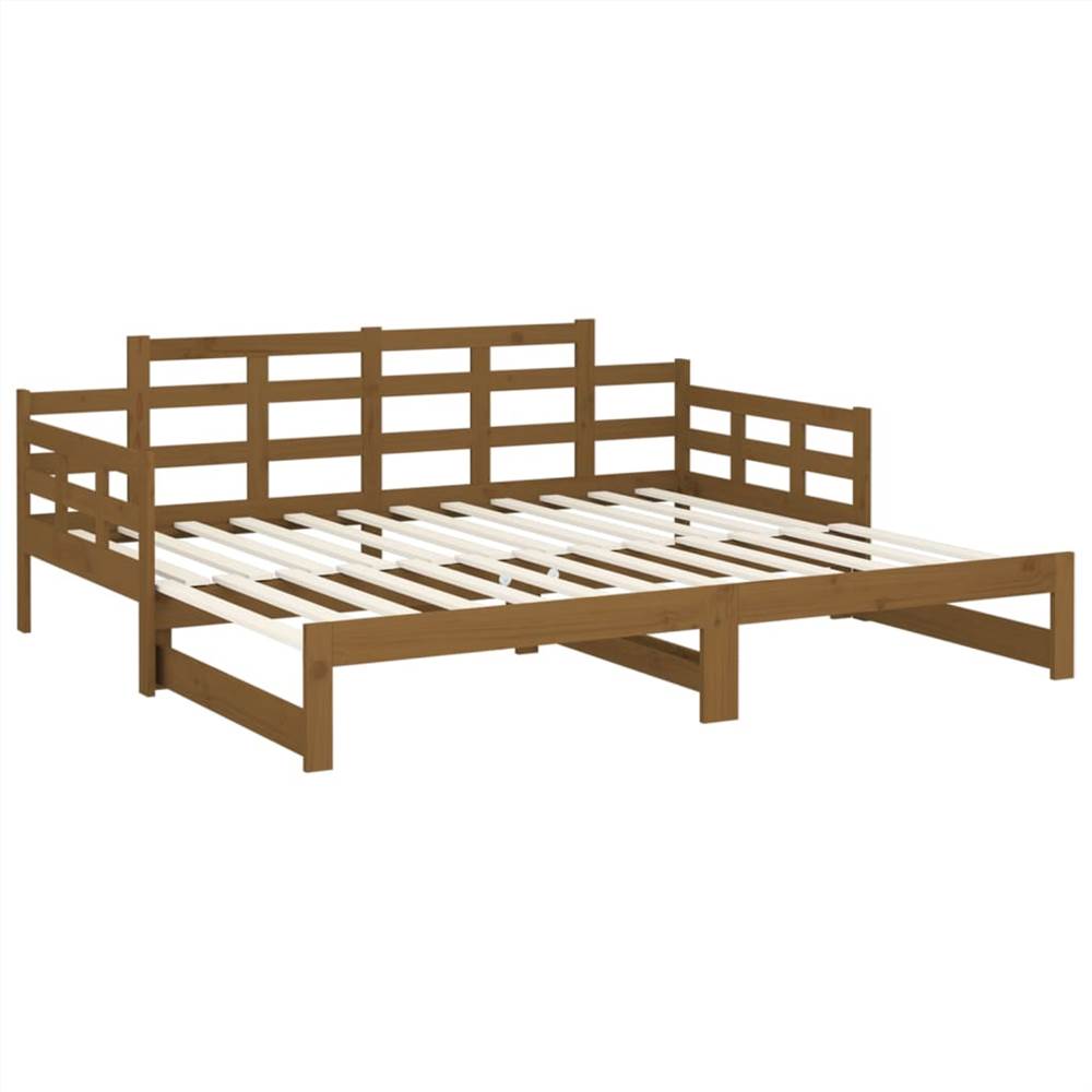 Pull-out Day Bed Honey Brown Solid Wood Pine 2x(90x200) cm