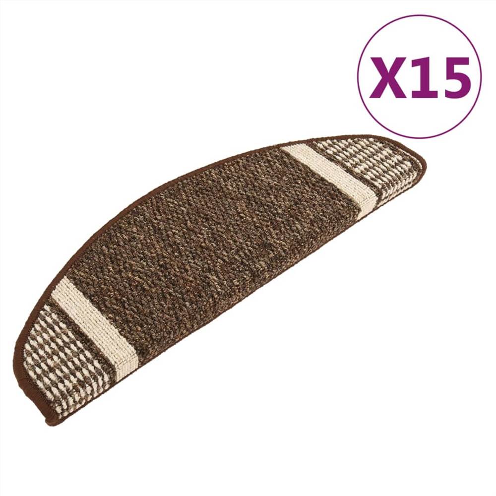 Self-adhesive Carpet Stair Treads 15 pcs Dark Brown 65x25 cm