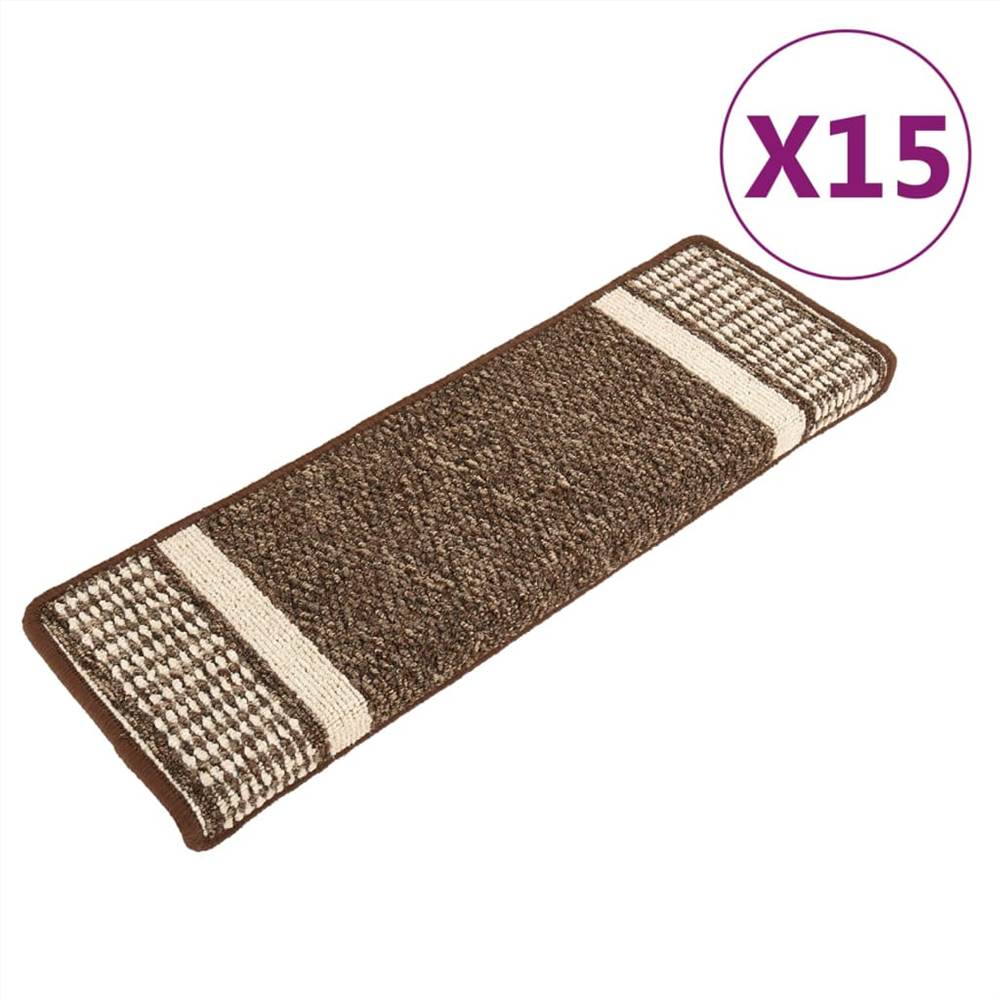 Self-adhesive Carpet Stair Treads 15 pcs Dark Brown 65x25 cm