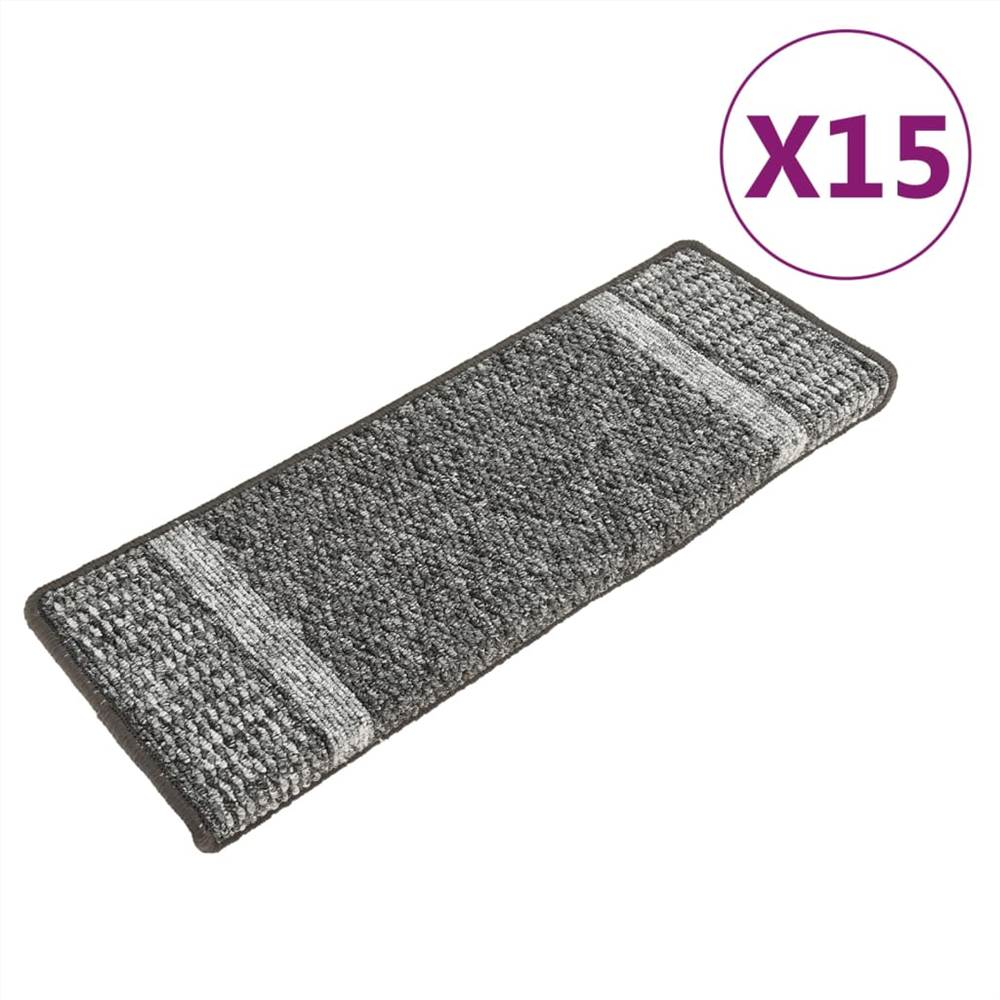 Self-adhesive Carpet Stair Treads 15 pcs Grey 65x25 cm
