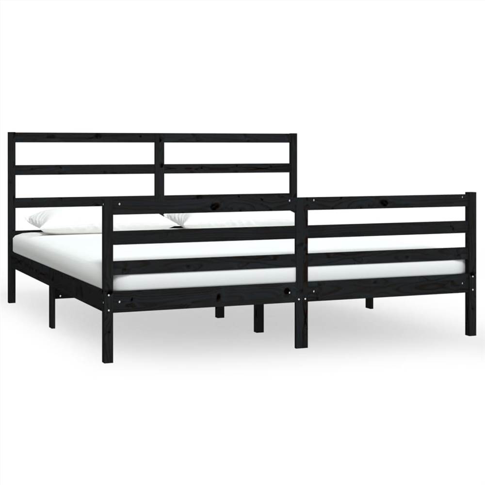 Bed Frame Black Solid Wood Pine 180x200 cm 6FT Super King