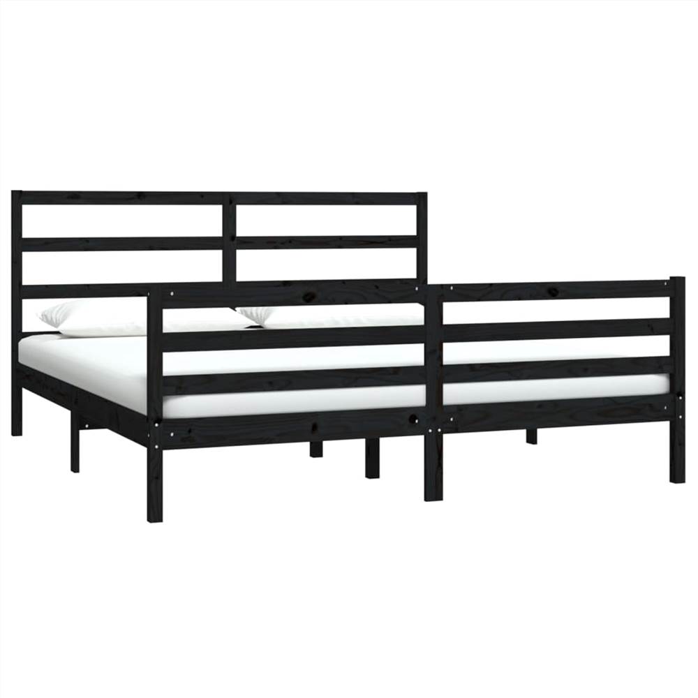 Bed Frame Black Solid Wood Pine 180x200 cm 6FT Super King