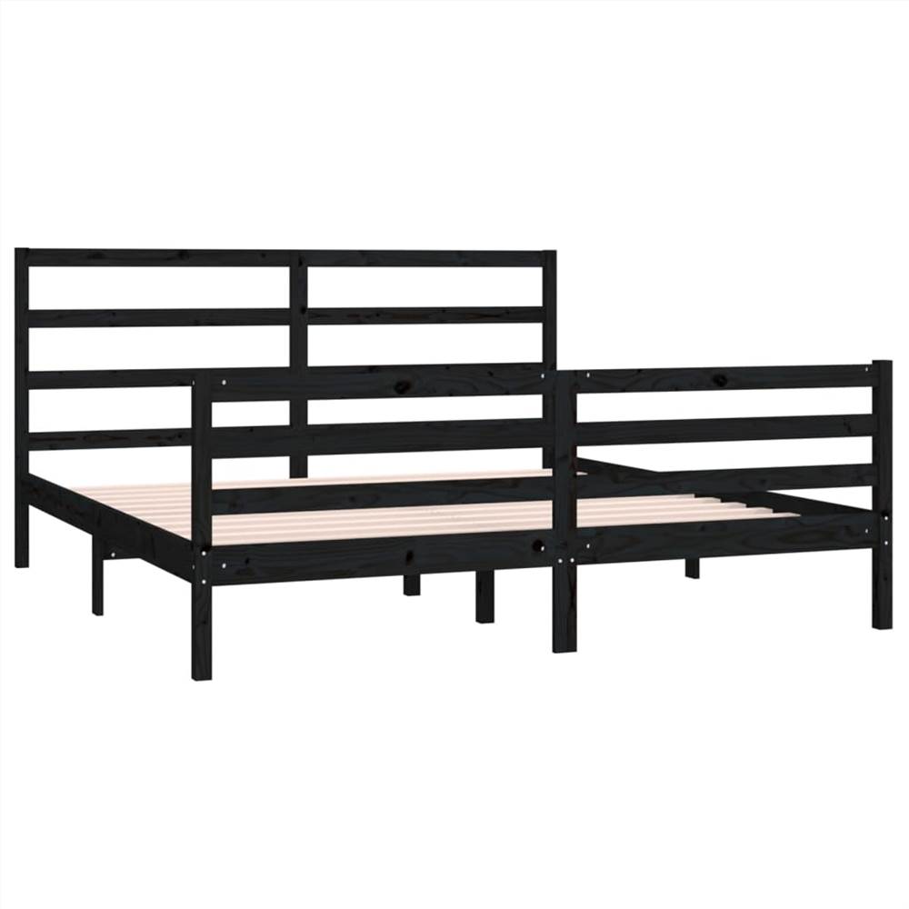 Bed Frame Black Solid Wood Pine 180x200 cm 6FT Super King
