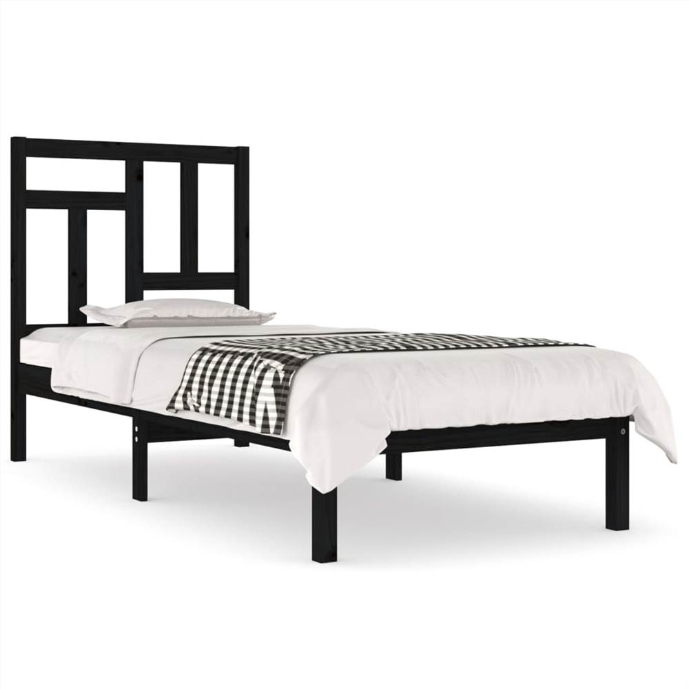 Bed Frame Black Solid Wood Pine 90x200 cm