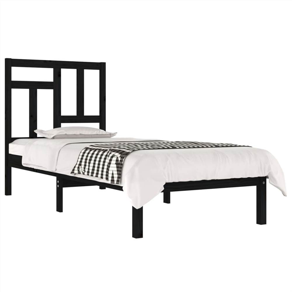 Bed Frame Black Solid Wood Pine 90x200 cm