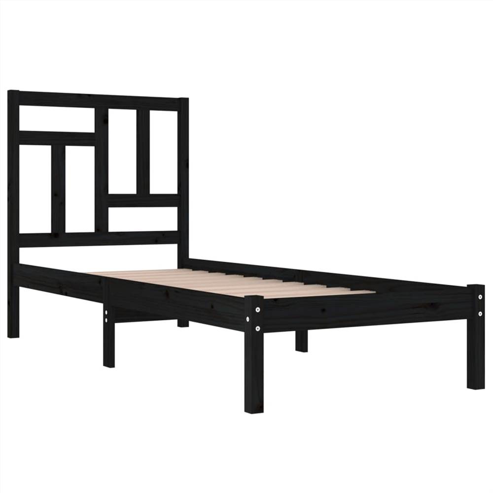 Bed Frame Black Solid Wood Pine 90x200 cm