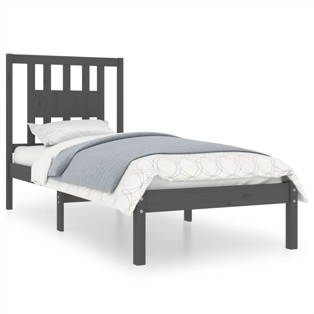 Bed Frame Grey Solid Wood 90x190 cm 3FT Single