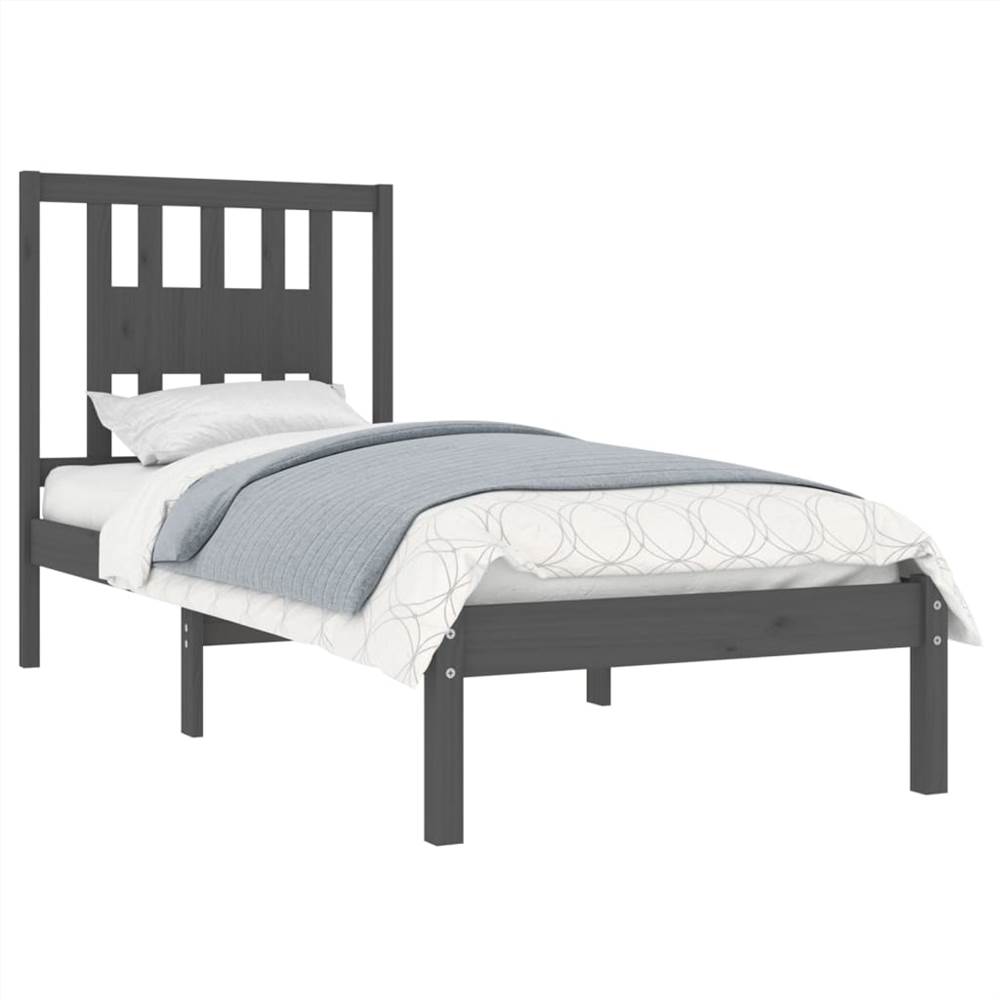 Bed Frame Grey Solid Wood 90x190 cm 3FT Single