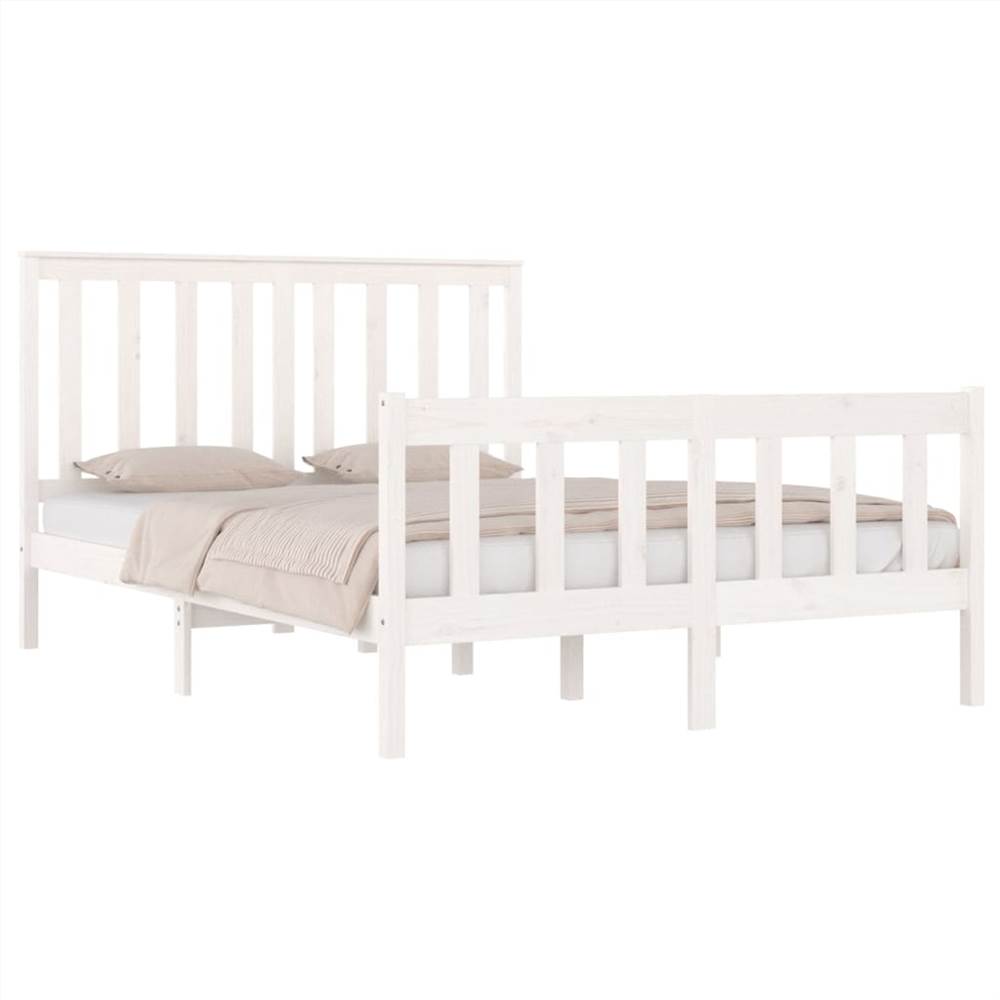 Bed Frame White Solid Wood Pine 140x190 cm