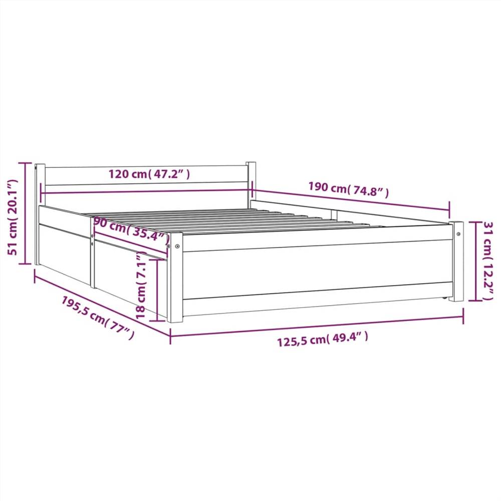 Bed Frame with Drawers White 120x190 cm 4FT Small Double