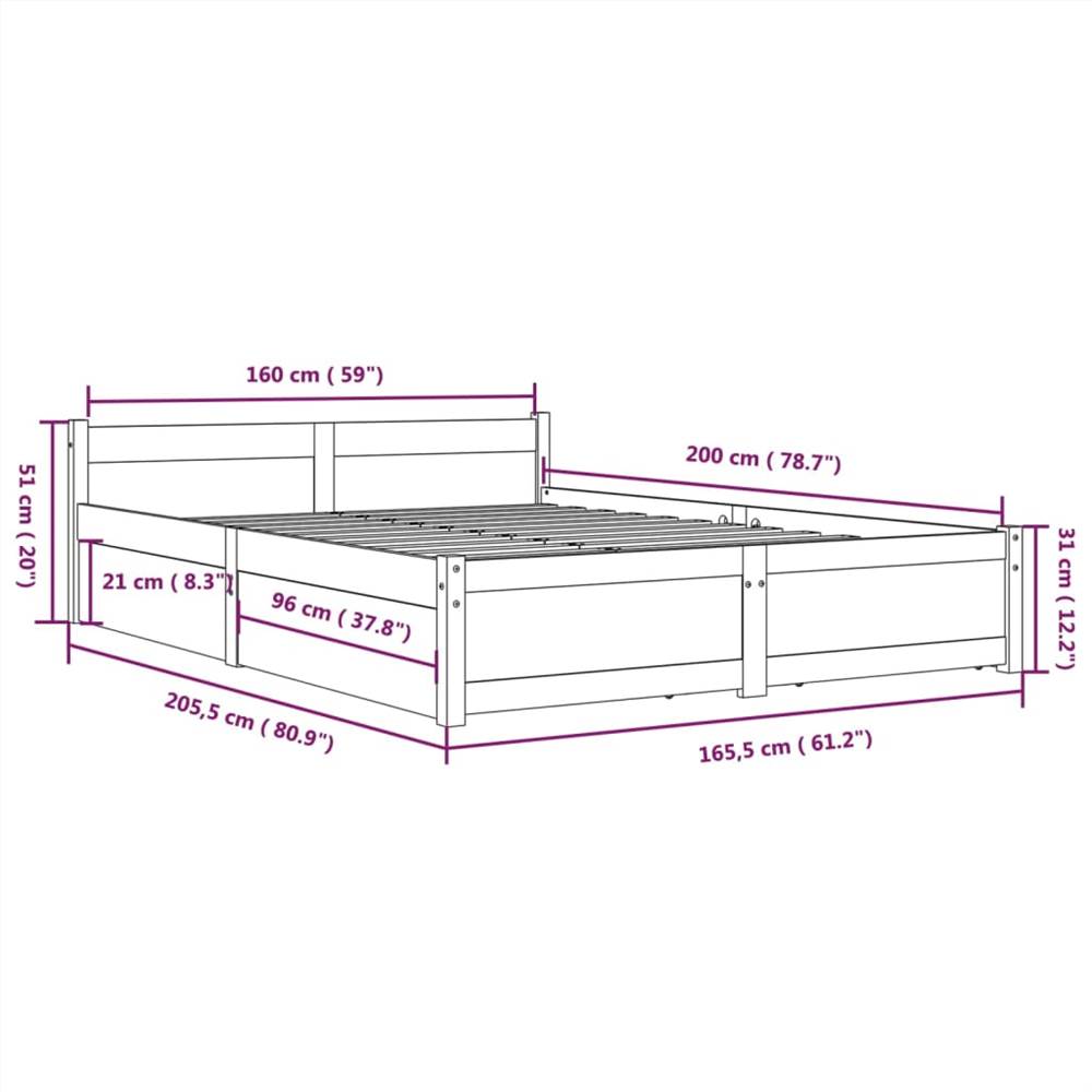 Bed Frame with Drawers White 160x200 cm