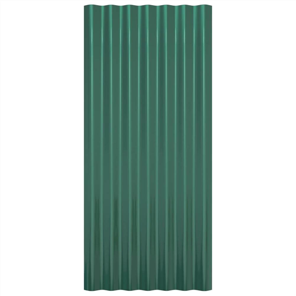 Roof Panels 12 pcs Powder-coated Steel Green 80x36 cm