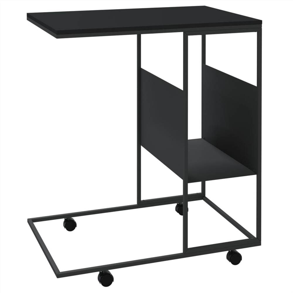 Side Table with Wheels Black 55x36x63.5 cm Engineered Wood