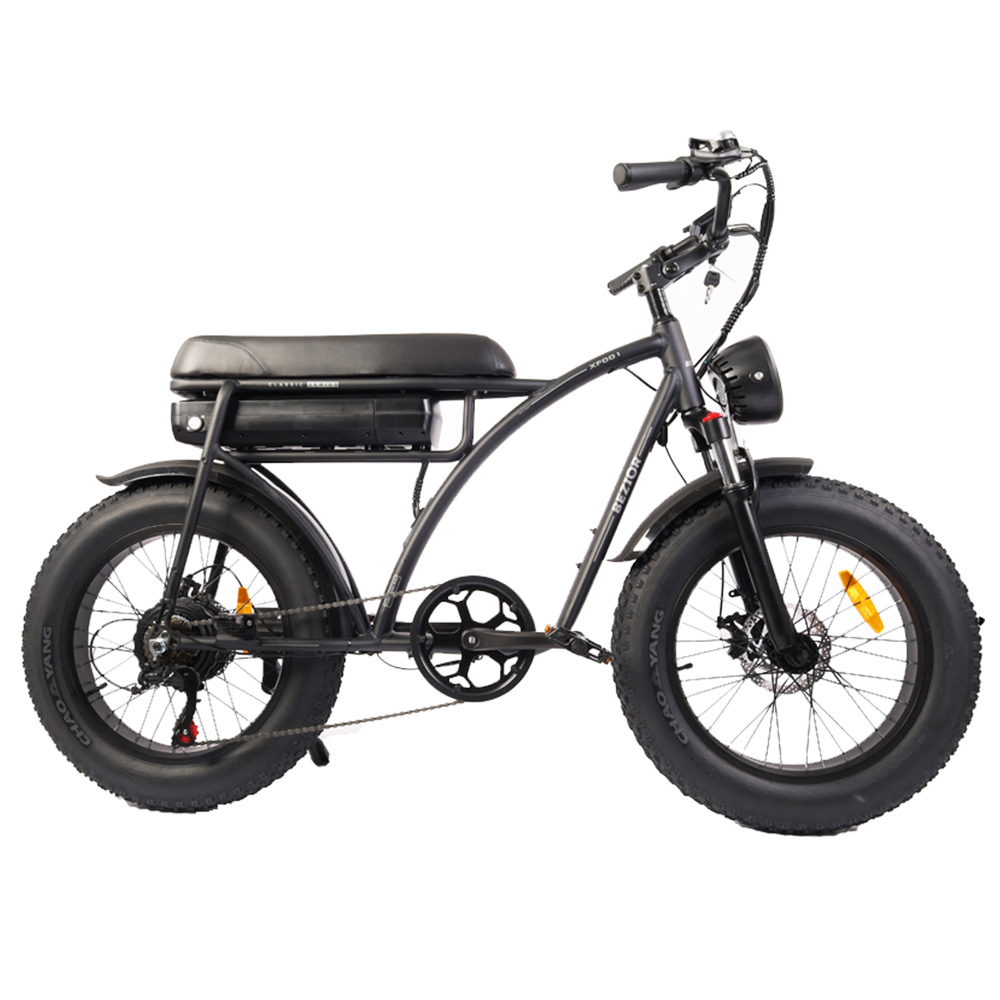 

Bezior XF001 Retro Electric Bike 20*4.0 Inch Fat Tires 1000W Motor 12.5Ah 48V Battery 45Km/h Max Speed 35-45km Max Range 120kg Max Load Shimano 7-Speed Dual Mechanical Disc Brakes Front & Rear Suspension Fork LCD Display - Black