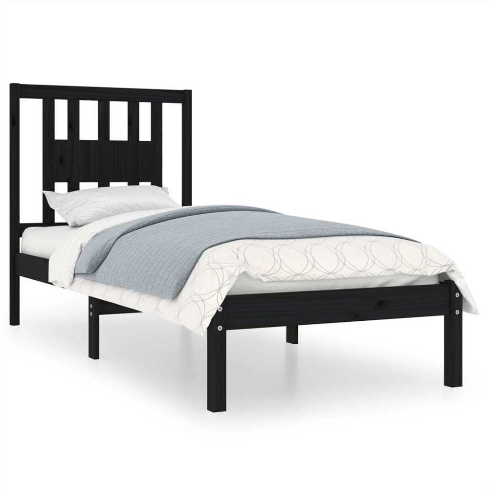 Bed Frame Black Solid Wood 90x190 cm 3FT Single