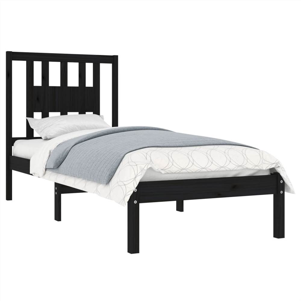 Bed Frame Black Solid Wood 90x190 cm 3FT Single