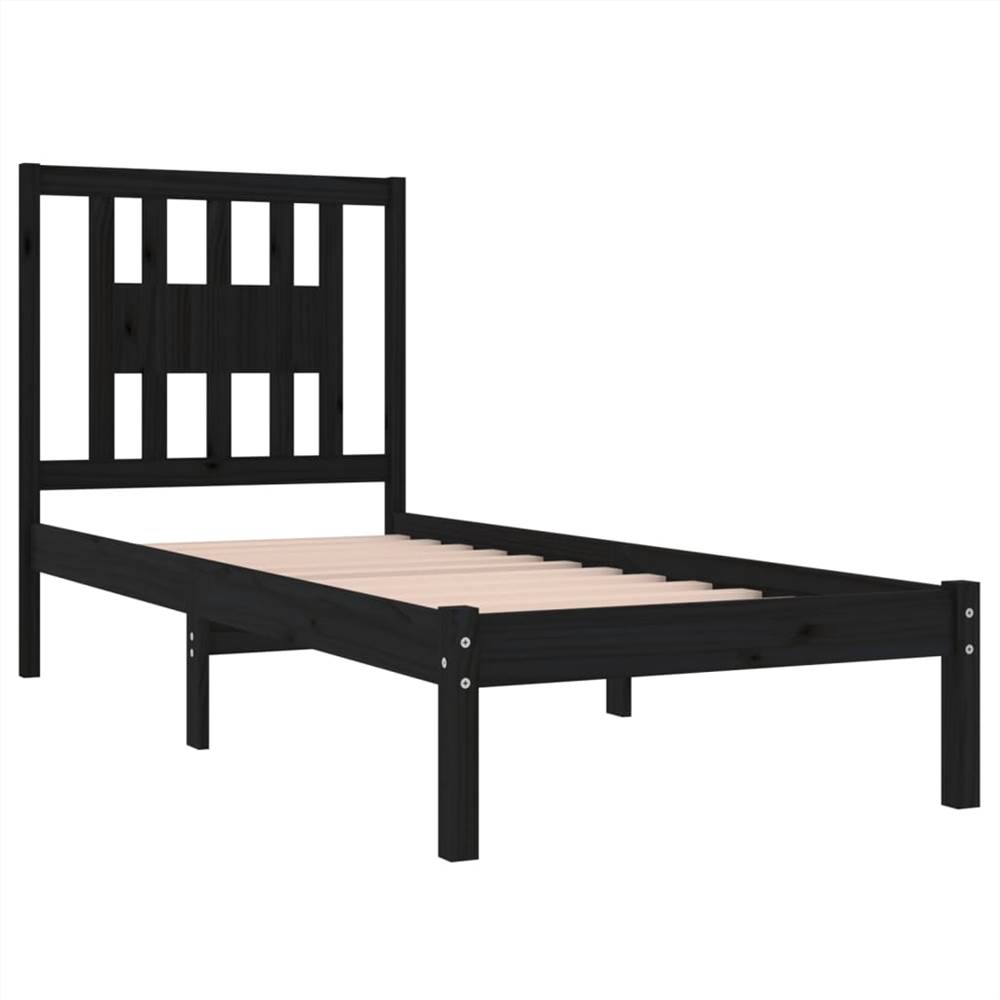 Bed Frame Black Solid Wood 90x190 cm 3FT Single