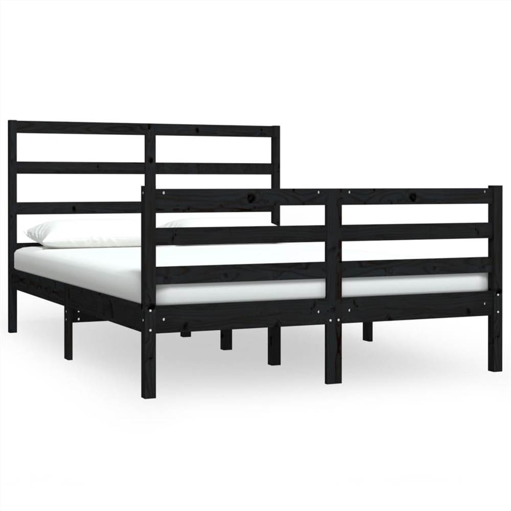 Bed Frame Black Solid Wood Pine 120x190 cm 4FT Small Double