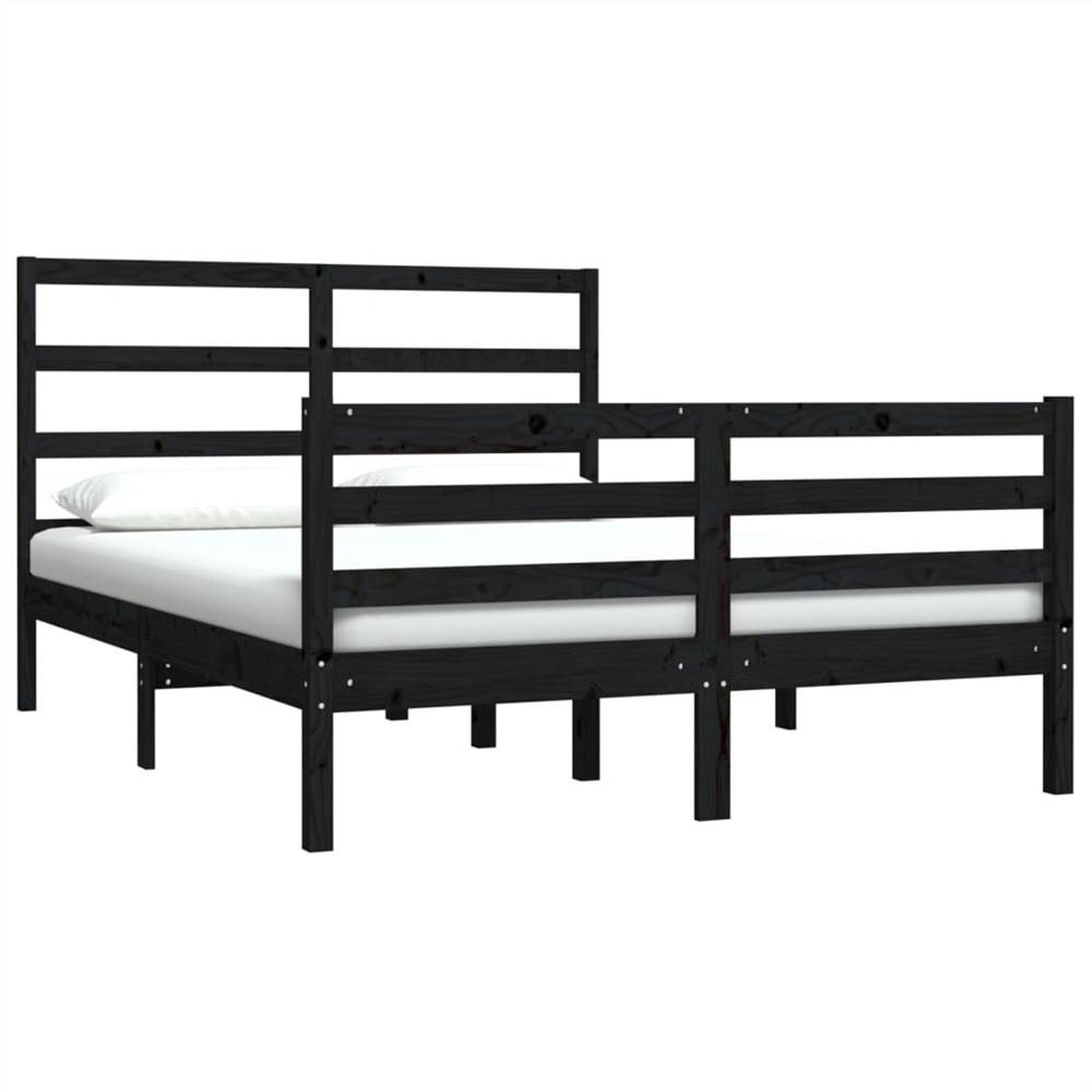 Bed Frame Black Solid Wood Pine 120x190 cm 4FT Small Double