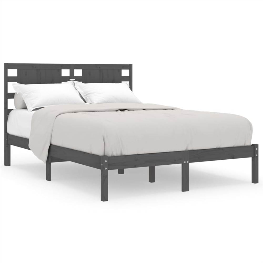 Bed Frame Grey Solid Wood 120x190 cm 4FT Small Double