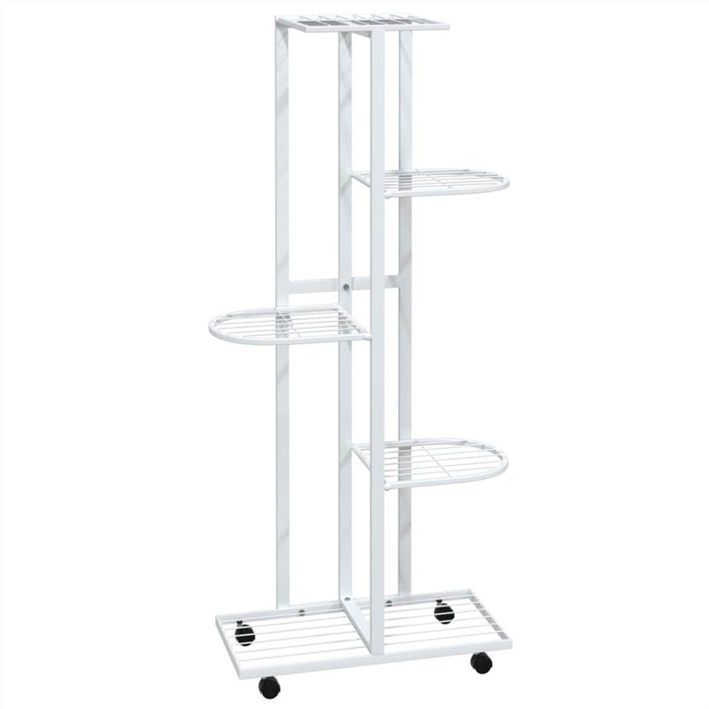 5-Floor Flower Stand with Wheels 44x23x100 cm White Iron