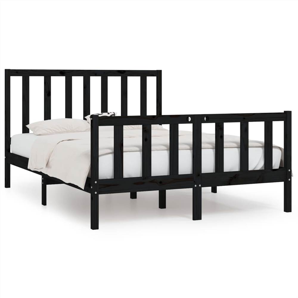 Bed Frame Black Solid Wood 135x190 cm 4FT6 Double