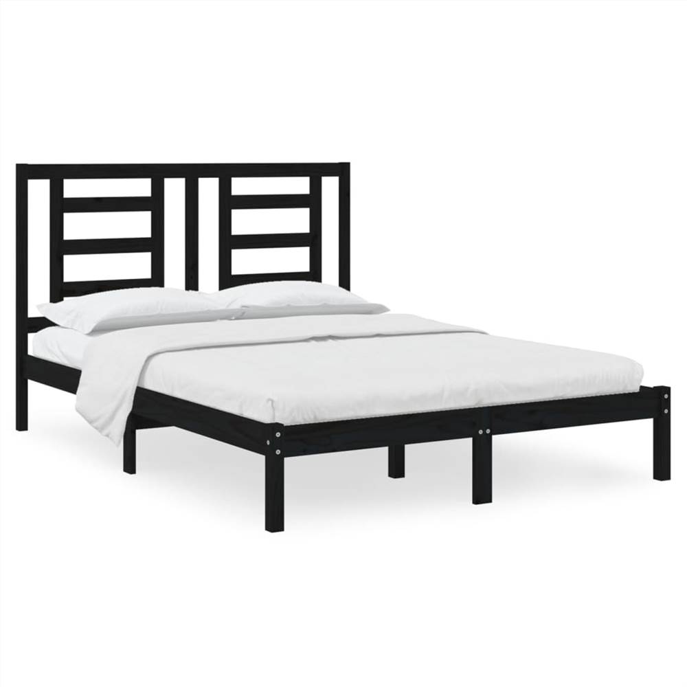 Bed Frame Black Solid Wood Pine 150x200 cm 5FT King Size