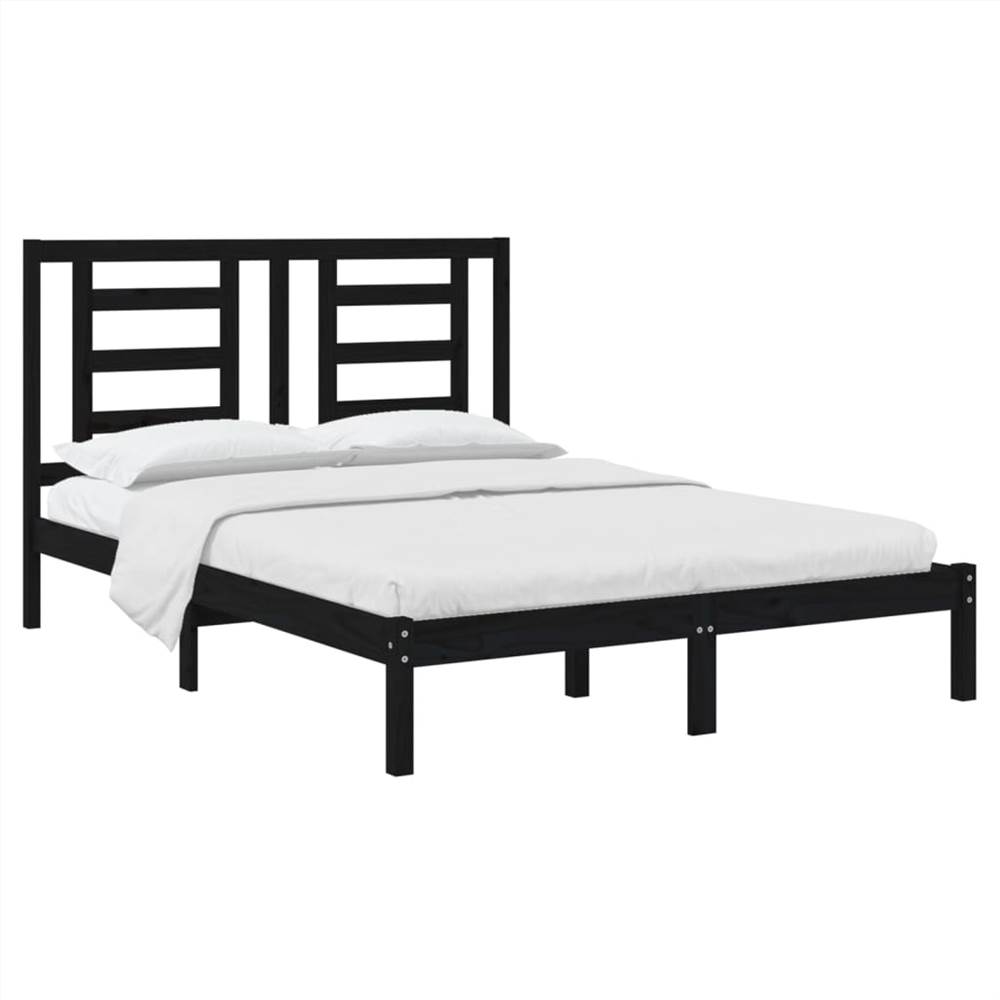 Bed Frame Black Solid Wood Pine 150x200 cm 5FT King Size