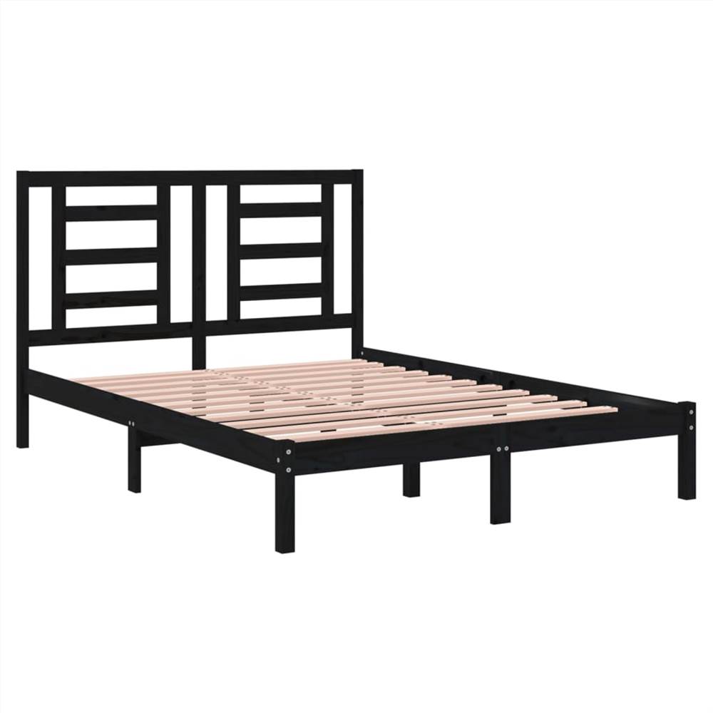 Bed Frame Black Solid Wood Pine 150x200 cm 5FT King Size
