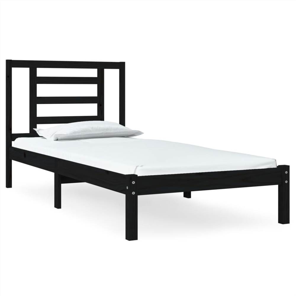 Bed Frame Black Solid Wood Pine 90x190 cm 3FT Single