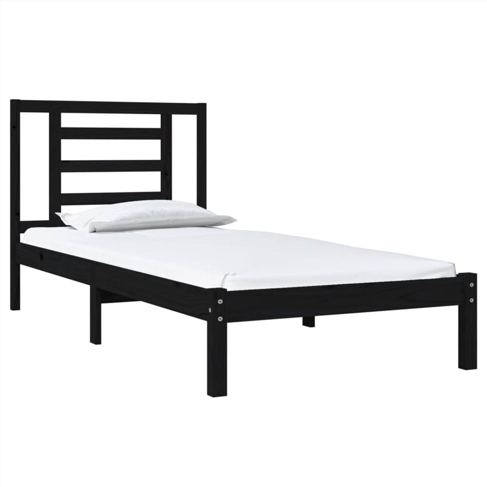 Bed Frame Black Solid Wood Pine 90x190 cm 3FT Single