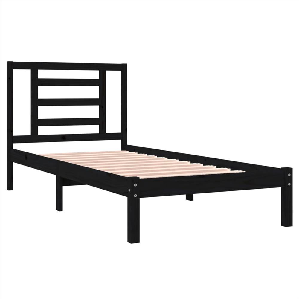 Bed Frame Black Solid Wood Pine 90x190 cm 3FT Single