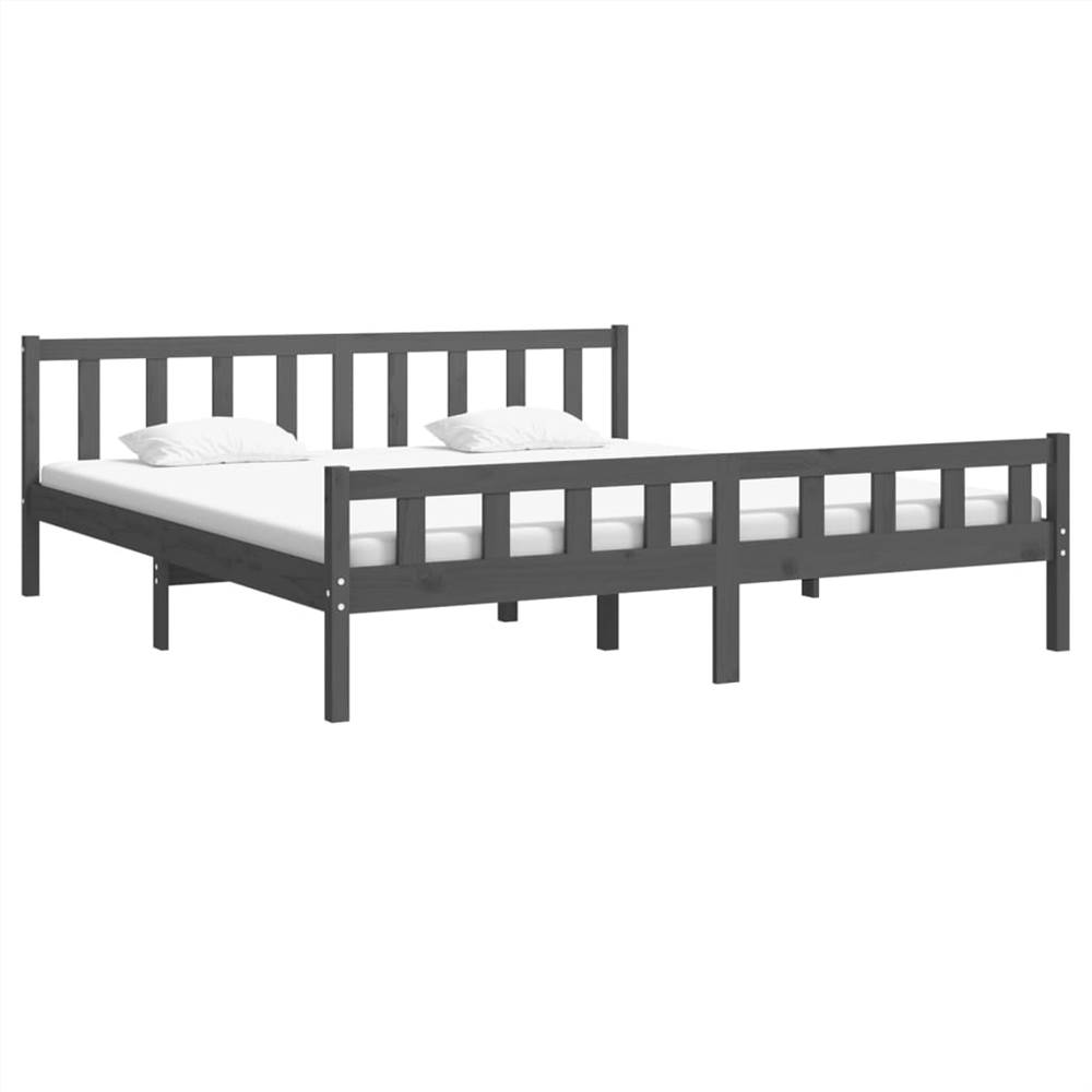 Bed Frame Grey Solid Wood 160x200 cm