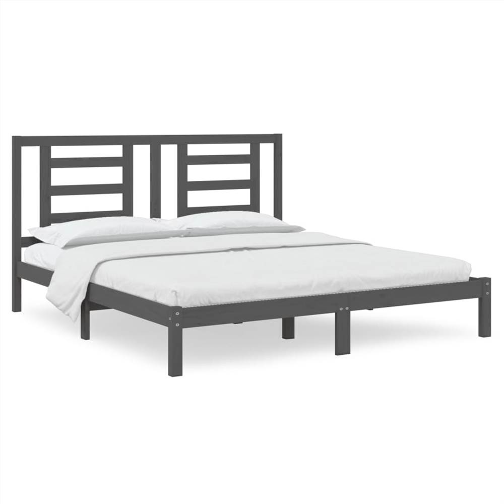 Bed Frame Grey Solid Wood 180x200 cm 6FT Super King Size
