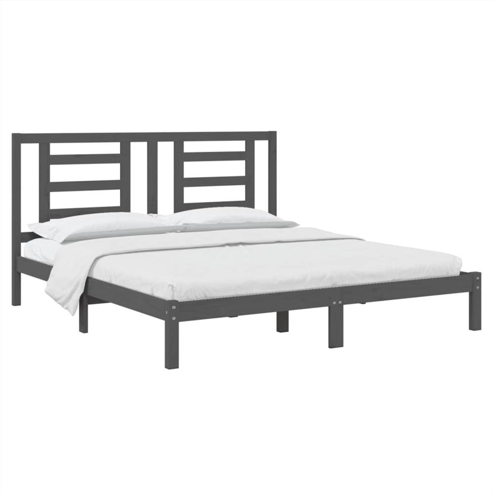Bed Frame Grey Solid Wood 180x200 cm 6FT Super King Size